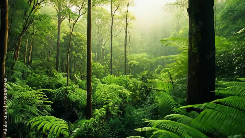 Dense rainforest in Tasmania showcases vibrant greenery and tranquil atmosphere in wild nature, Dense rainforest of Australia Tasmania wild nature landscape Dense rainforest in Tasmania showcases vibrant greenery and tranquil atmosphere in wild nature, Dense rainforest of Australia Tasmania wild nature landscape