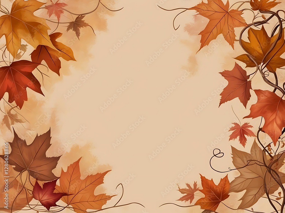 Soft fall border with slightly blurred leaves and vines forming an airy seasonal frame Soft fall border with slightly blurred leaves and vines forming an airy seasonal frame
