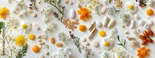 Supplements and vitamins with medicinal herbs. Selective focus. Generative AI,