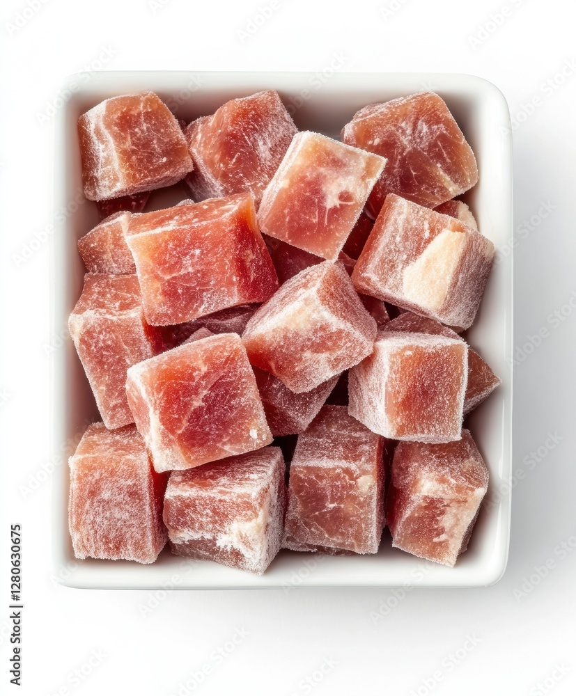 High-Quality Frozen Meat Cubes on White Background, Fresh Raw Beef for Recipes and Cooking, Isolated, Cut Out High-Quality Frozen Meat Cubes on White Background, Fresh Raw Beef for Recipes and Cooking, Isolated, Cut Out