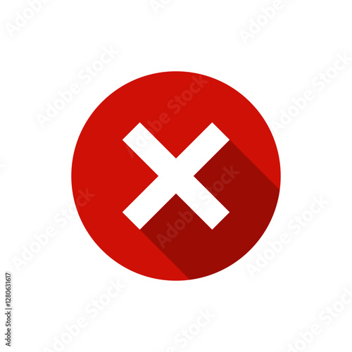 Cross mark sign icon with long shadow. X, exit symbol