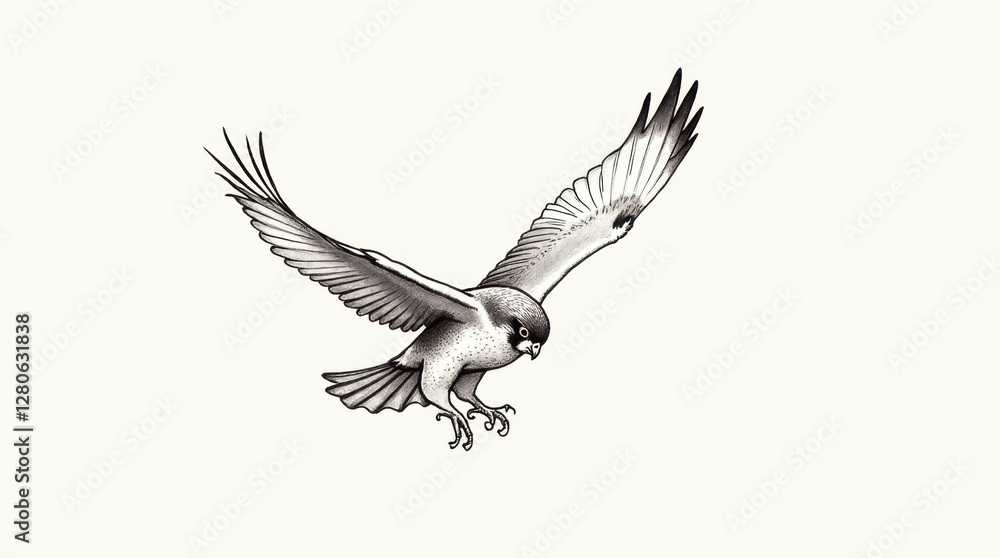 Fototapeta premium Falcon in Mid-Flight Ink Drawing