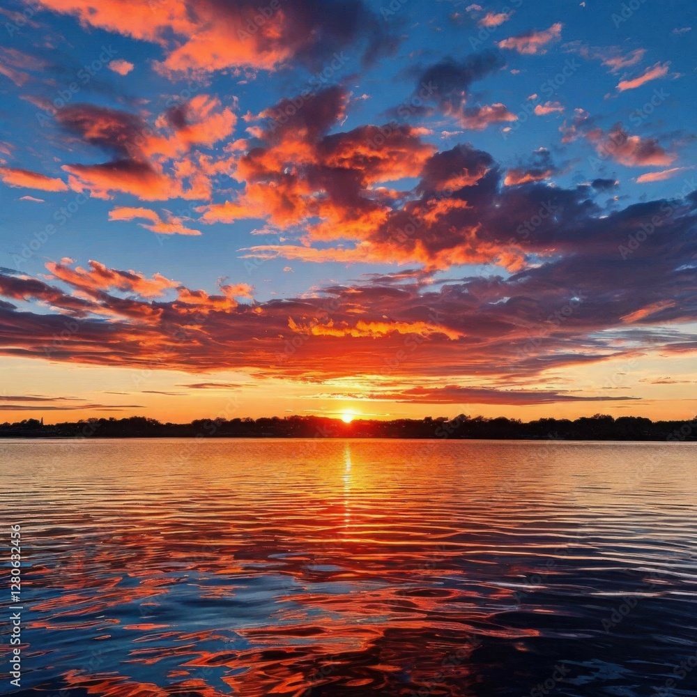Sunsets and sunrises are bright, saturated colors of the sky, orange, pink, purple, reflected on the water. (created with the help of artificial intelligence) Sunsets and sunrises are bright, saturated colors of the sky, orange, pink, purple, reflected on the water. (created with the help of artificial intelligence)