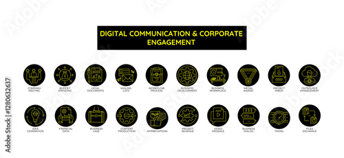 Digital Communication & Corporate Engagement icons set with editable stroke.