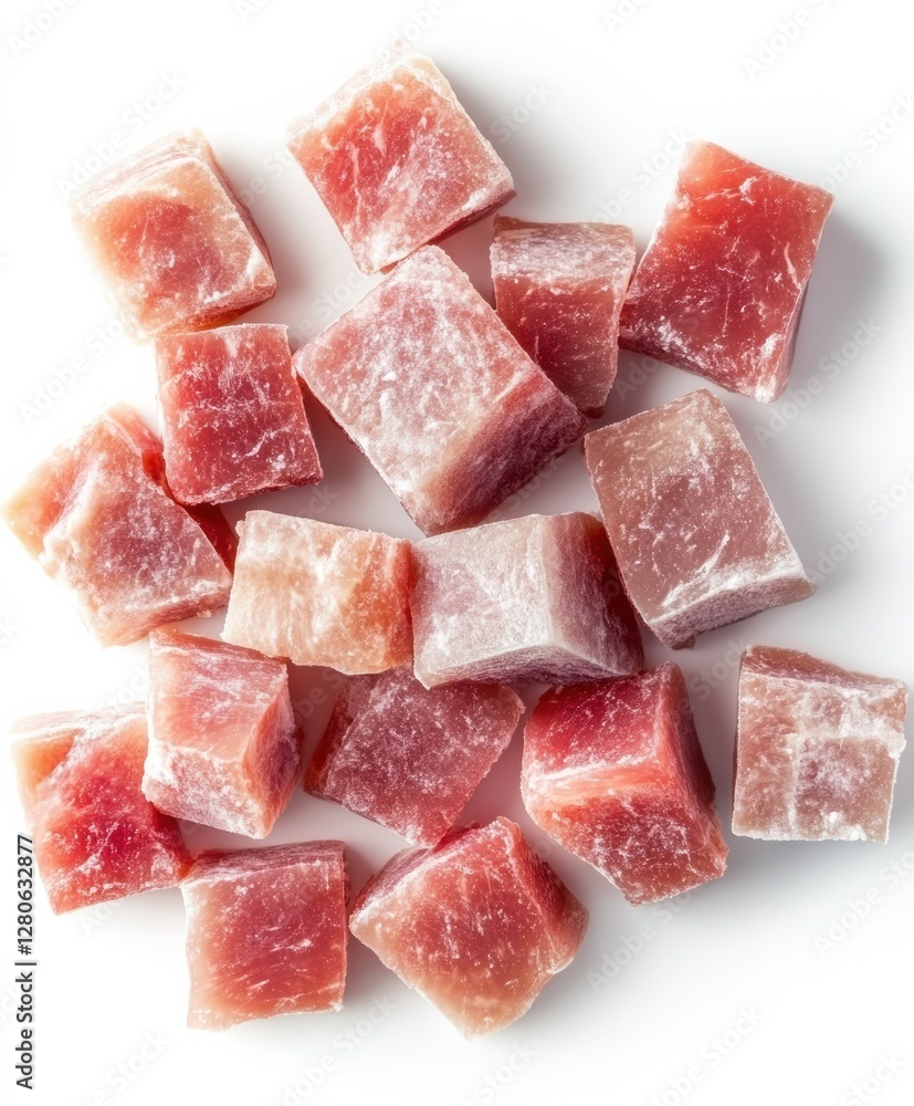 Premium Frozen Beef Cubes on White, Fresh Raw Meat for Culinary and Cooking Use, Isolated, Cut Out Premium Frozen Beef Cubes on White, Fresh Raw Meat for Culinary and Cooking Use, Isolated, Cut Out