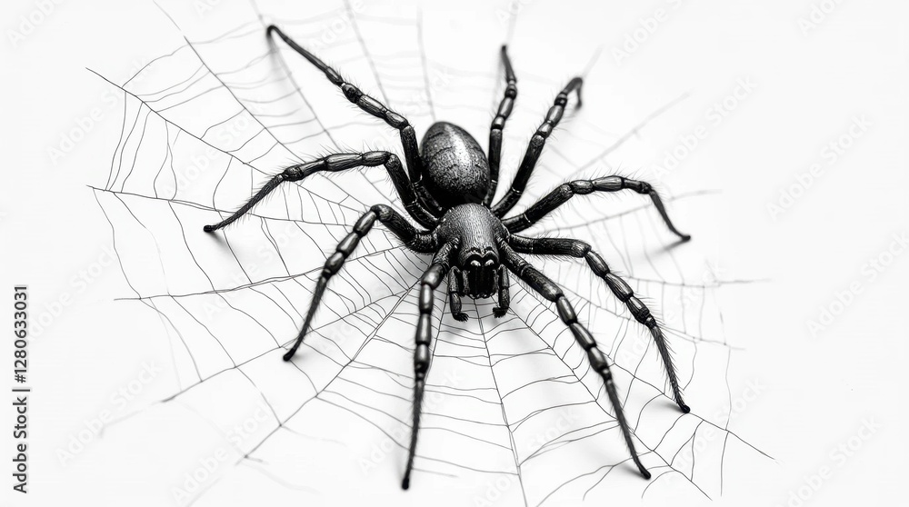 Obraz premium Detailed Spider Spinning Web Illustration