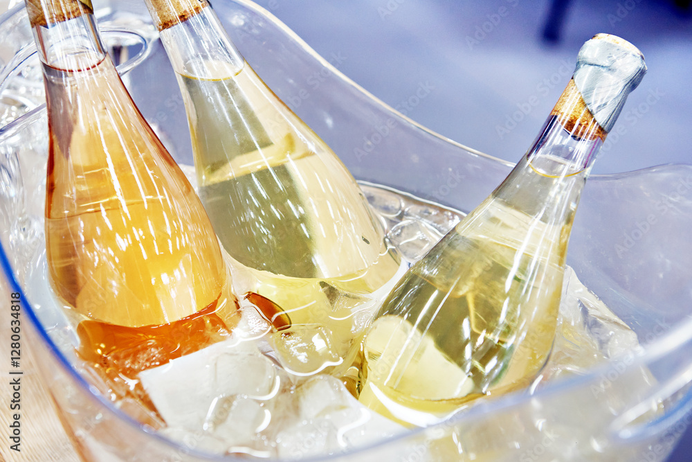 Champagne bottles in ice water Champagne bottles in ice water