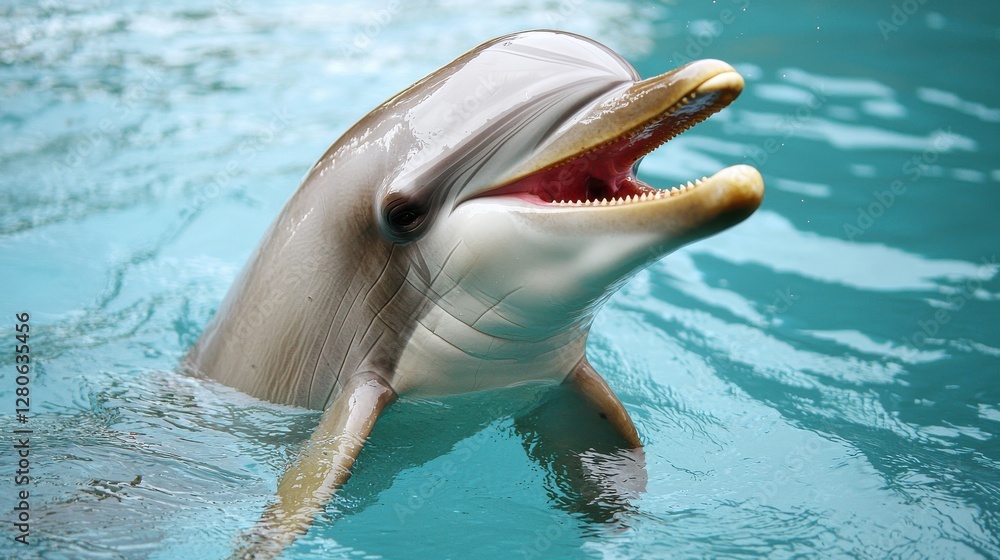 Fototapeta premium Dolphin interaction show marine park animal display aquatic environment underwater viewpoint marine life awareness