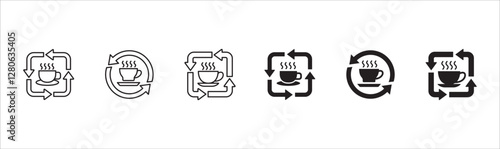 Coffee break icon set. Coffee cup icon collection. Icon set contain symbol of coffee time, rest hours, lunchtime, eat, cafe, watch, addict, hourglass, routine. Vector stock illustration.