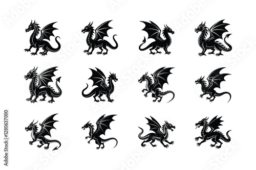 Set of Dragon silhouette vector illustration