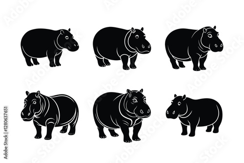 Set of Hippopotamus silhouette vector illustration