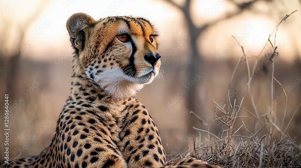 Obraz premium Cheetah in the wild african savanna landscape wildlife photography natural habitat close-up view majestic predator