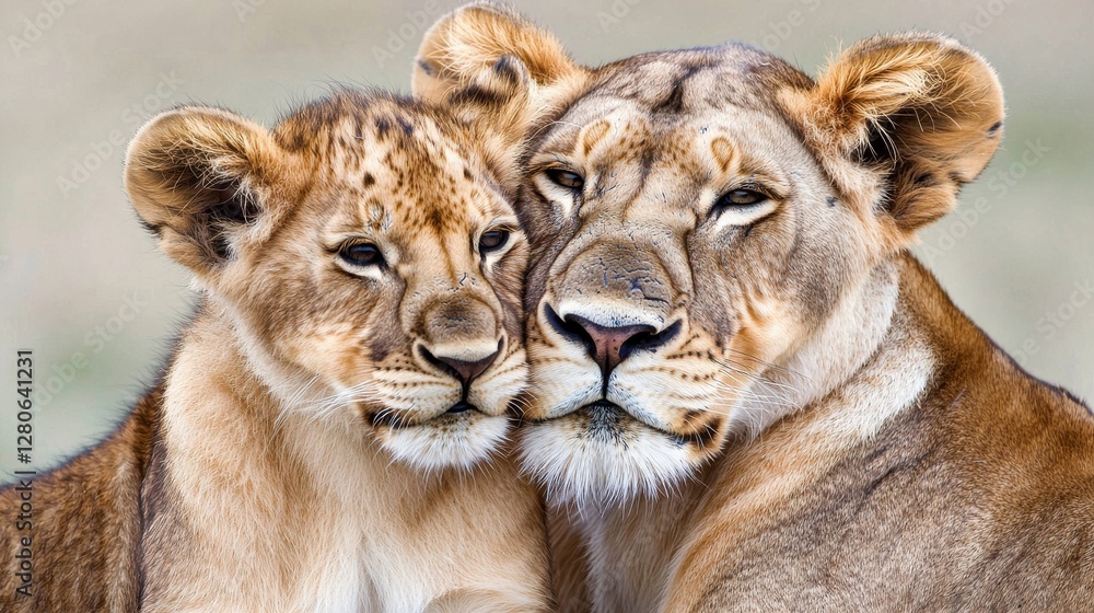 Affectionate lioness and cub bonding moment in the wild africa wildlife photography natural habitat close-up shot animal behavior Affectionate lioness and cub bonding moment in the wild africa wildlife photography natural habitat close-up shot animal behavior