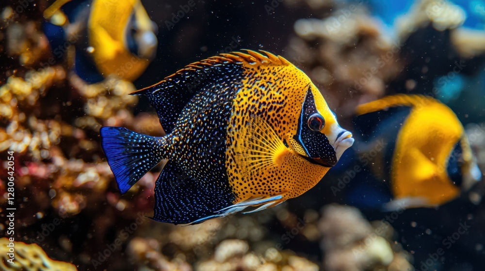 Various vibrant fish navigate through a lively coral reef filled with intricate details and bright colors. The underwater scene reflects a rich marine ecosystem Various vibrant fish navigate through a lively coral reef filled with intricate details and bright colors. The underwater scene reflects a rich marine ecosystem