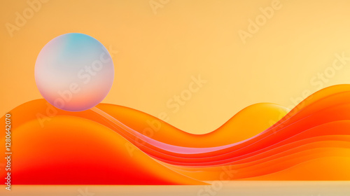Bold composition featuring a partially hollow sphere in vivid saffron, revealing nested orange