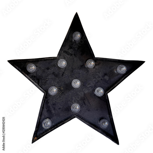 vintage metal star marquee style with light bulbs isolated
