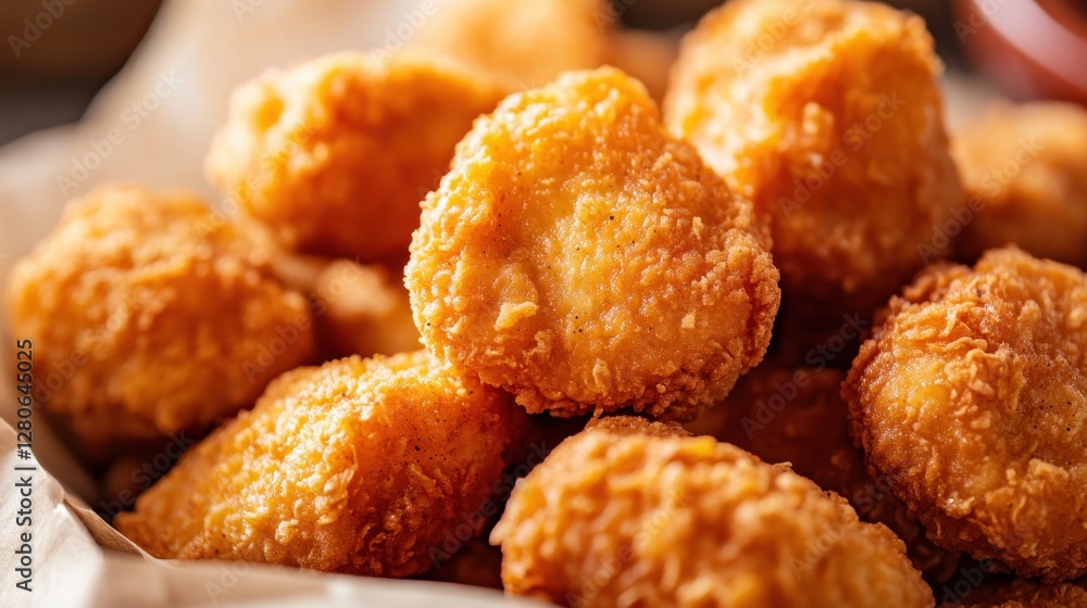 Crispy golden chicken nuggets piled high, showcasing their delicious texture and tempting aroma. Crispy golden chicken nuggets piled high, showcasing their delicious texture and tempting aroma.