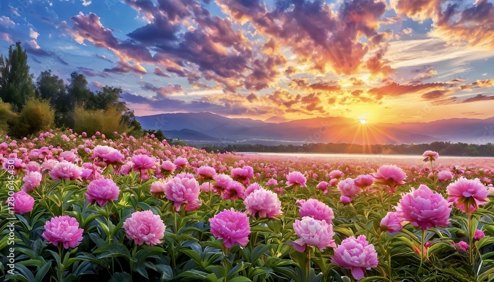 Obraz premium Field of pink peonies 