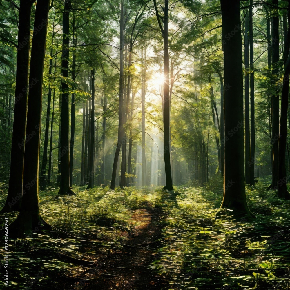 Naklejka premium Dense forests with trees in a mysterious atmosphere