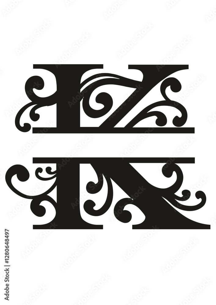Obraz premium Split Letter Monograms Swirls A-Z SVG, Split Monogram Alphabet Letters Vector, Wall art decor, Character SVG, Word SVG, Name SVG, Last Name SVG, DIY, Cut File for Cricut, Silhouette, PNG, JPG, PDF