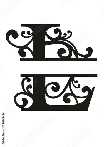 Split Letter Monograms Swirls A-Z SVG, Split Monogram Alphabet Letters Vector, Wall art decor, Character SVG, Word SVG, Name SVG, Last Name SVG, DIY, Cut File for Cricut, Silhouette, PNG, JPG, PDF
