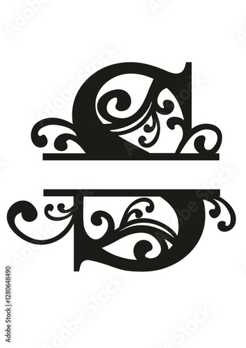 Split Letter Monograms Swirls A-Z SVG, Split Monogram Alphabet Letters Vector, Wall art decor, Character SVG, Word SVG, Name SVG, Last Name SVG, DIY, Cut File for Cricut, Silhouette, PNG, JPG, PDF