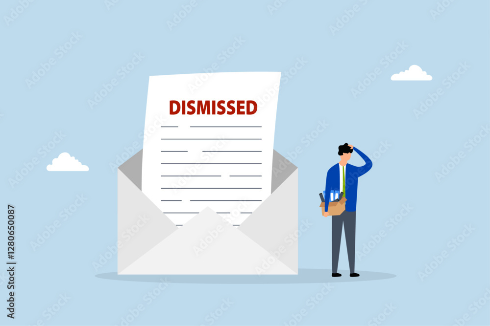 Unemployed businessman walk away from dismissed email with his stuff. Unemployed businessman walk away from dismissed email with his stuff.