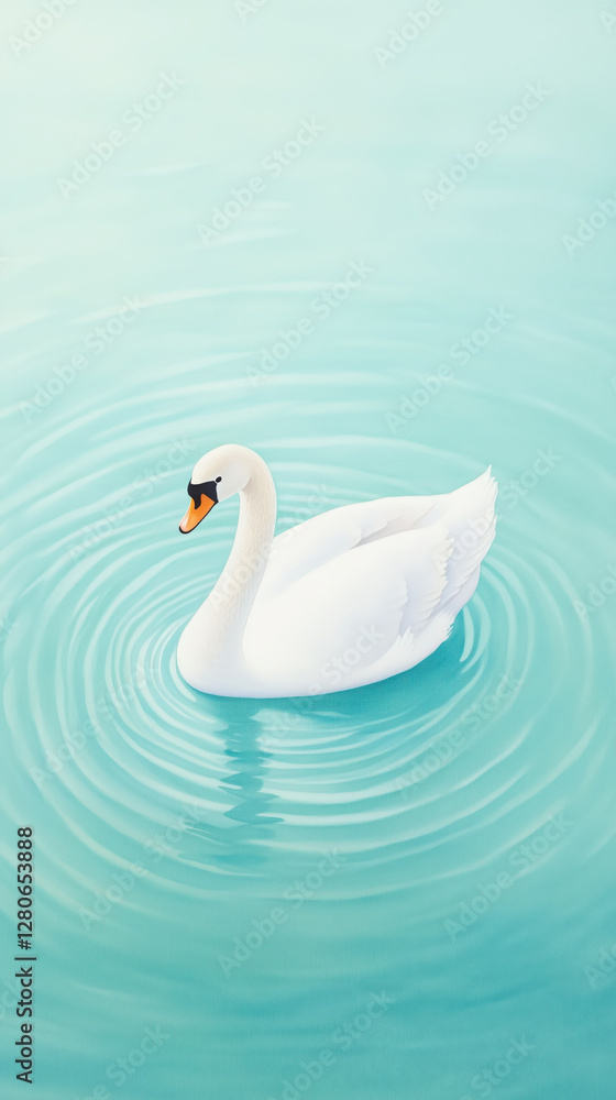 Fototapeta premium Graceful swan gliding on tranquil water surface