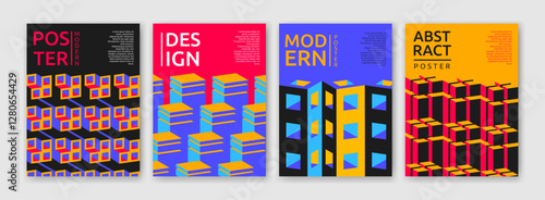 Cube pattern optical background. Geometric illusion poster. Hexagon shape. 3D isometric figures. Squares composition. Minimal cubic design. Abstract brochure template. Vector art garish elements set