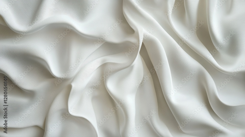 Delicate, flowing white fabric creates soft, elegant waves, perfect for draping or fashion design. Delicate, flowing white fabric creates soft, elegant waves, perfect for draping or fashion design.