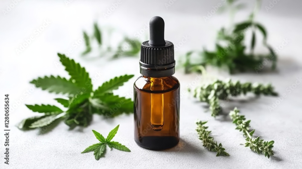 Cannabis essential oil in a small bottle. Selective focus, Generative AI, Cannabis essential oil in a small bottle. Selective focus, Generative AI,