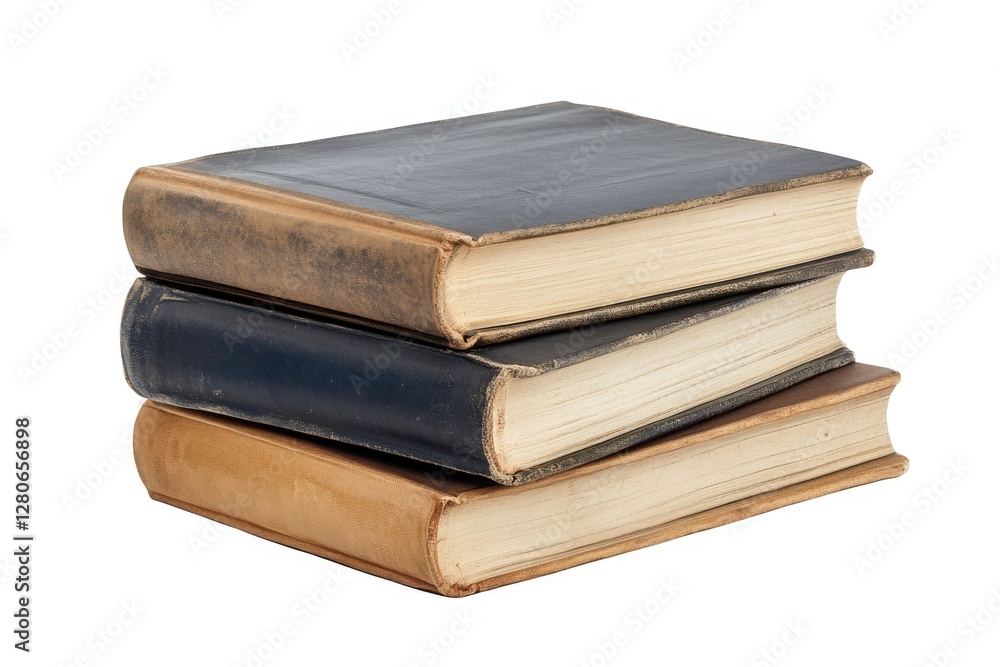 A stack of three hardcover books, isolated on a white background A stack of three hardcover books, isolated on a white background