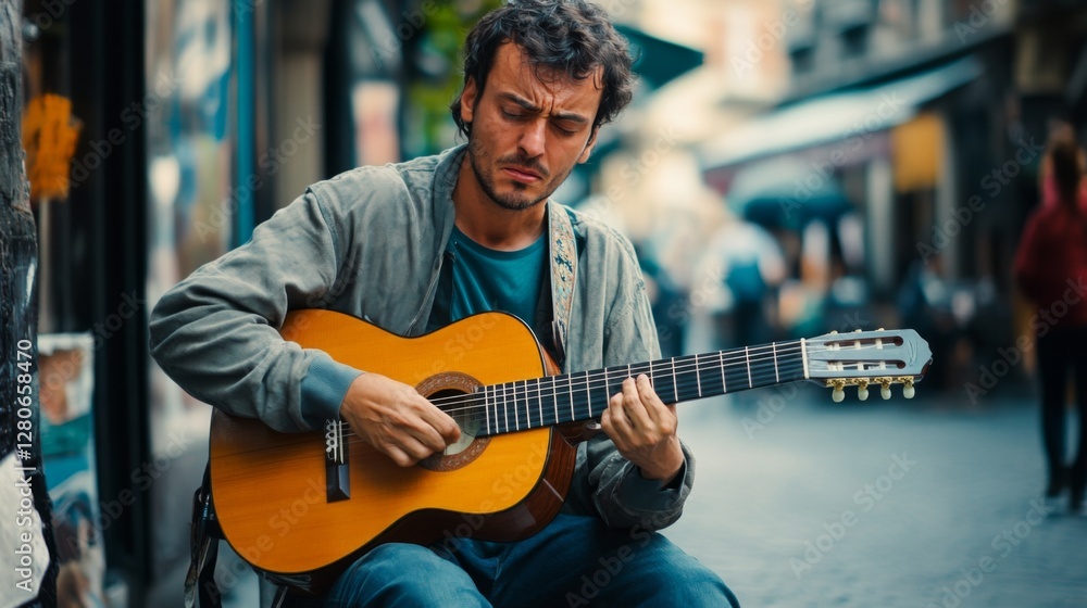 Obraz premium Street Musician Playing Guitar