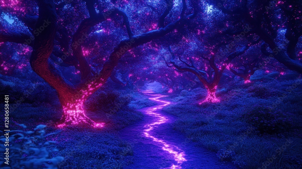Fototapeta premium Enchanted forest path at night
