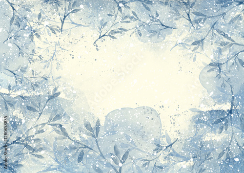 Winter floral pattern, elegant background with branches in vintage style. Watercolor abstract design. Botanical festive background with leaves, trendy creative illustration