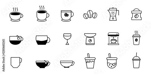 set of icons drinks coffee and bubble tea editable stroke 
