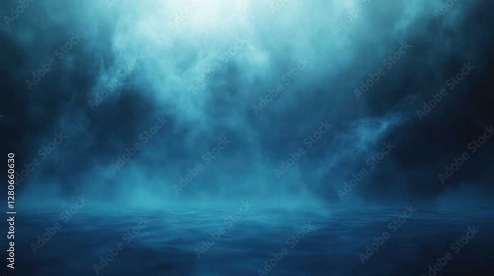 Mysterious blue fog enveloping calm waters, creating a serene yet intriguing atmosphere. Mysterious blue fog enveloping calm waters, creating a serene yet intriguing atmosphere.