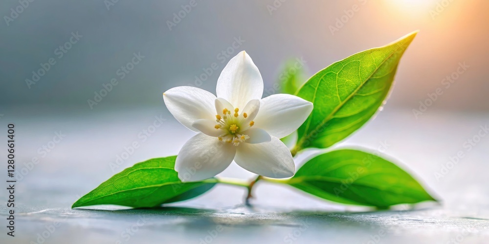 Obraz premium A single jasmine blossom, pristine and elegant. Minimalist photography, spring's gentle fragrance.