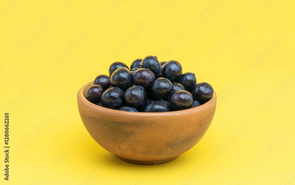 Bowl of Blackberries on Bright Yellow Background Bowl of Blackberries on Bright Yellow Background
