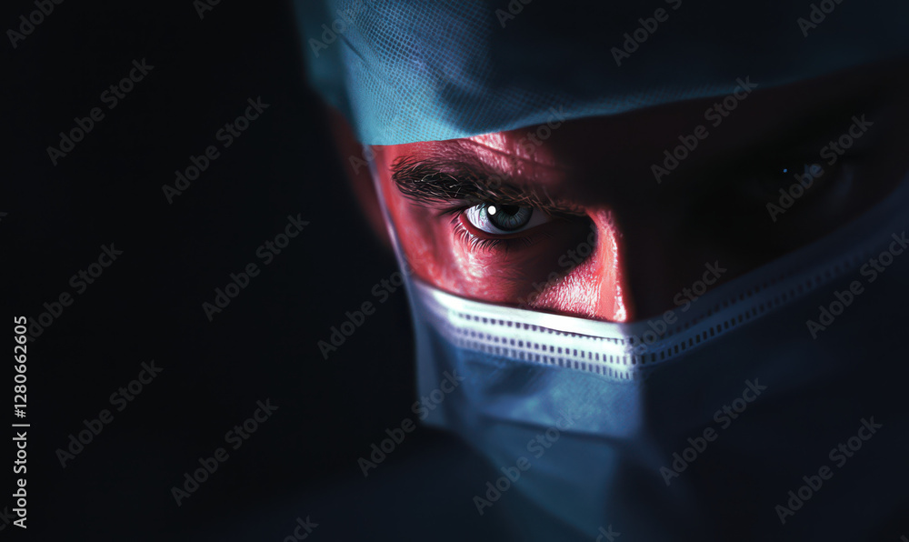 A Compelling Glimpse into the Life of a Medical Professional: The Dedication and Intensity Behind the Surgical Mask in an Ominous Medical Environment A Compelling Glimpse into the Life of a Medical Professional: The Dedication and Intensity Behind the Surgical Mask in an Ominous Medical Environment