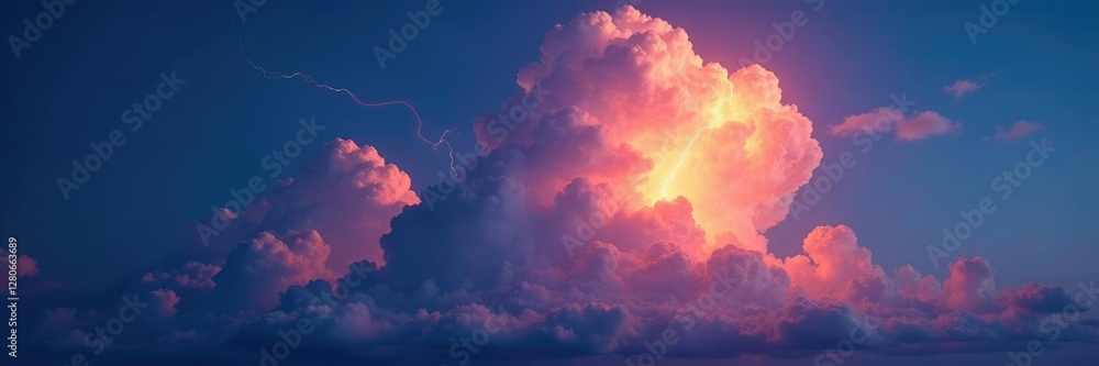 Tall cumulus clouds lit by brilliant lightning, tall, atmospheric, clouds Tall cumulus clouds lit by brilliant lightning, tall, atmospheric, clouds