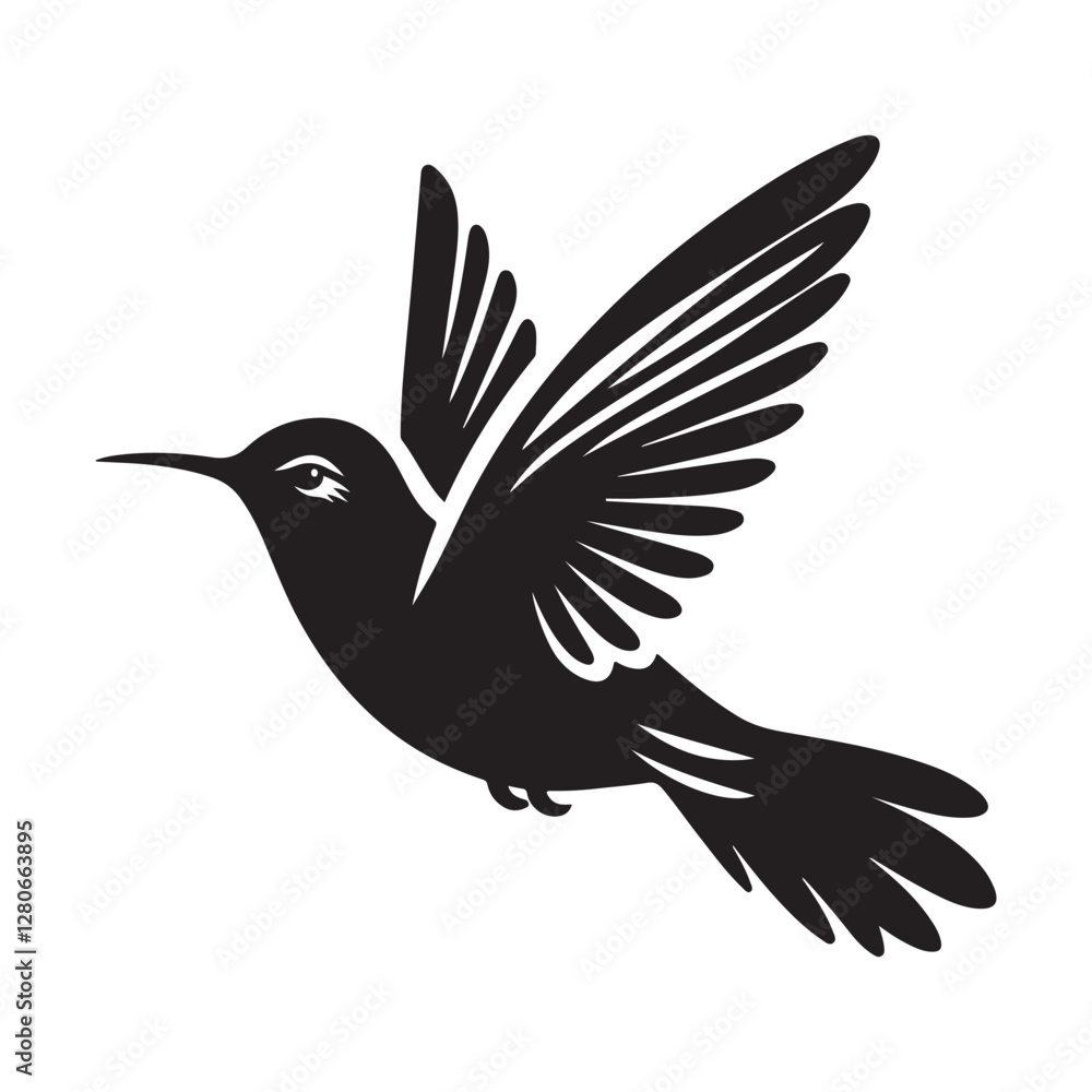 Obraz premium Humming bird Silhouette Vector Illustration, Solid White Background.
