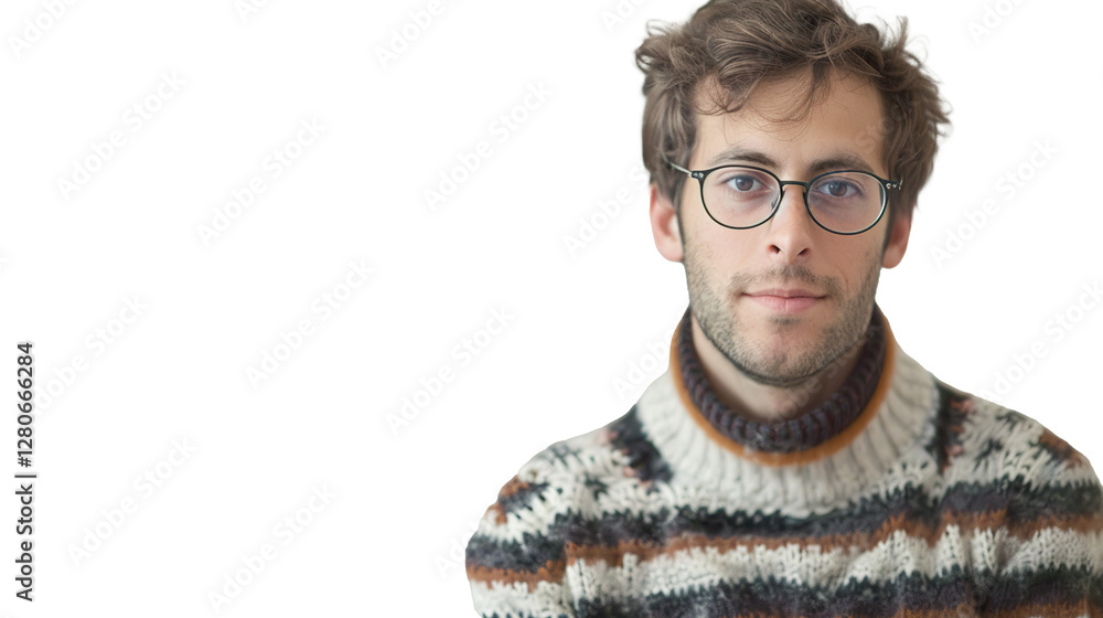 A Man with Glasses and a Sweater Posed on Transparent Background, PNG A Man with Glasses and a Sweater Posed on Transparent Background, PNG