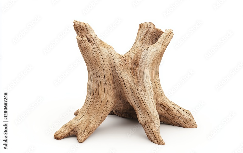 Weathered Driftwood Sculpture on White Background Weathered Driftwood Sculpture on White Background