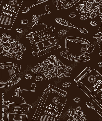 Coffee line art background pattern