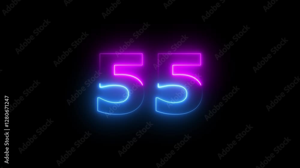 neon Pink and blue color number text animation . pink and blue neon number fifty- five. neon Pink and blue color number text animation . pink and blue neon number fifty- five.