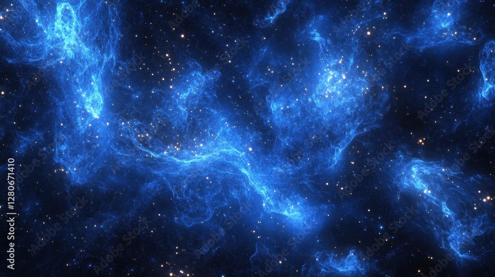 A mesmerizing cosmic scene featuring vibrant blue nebulae and twinkling stars against a dark backdrop. A mesmerizing cosmic scene featuring vibrant blue nebulae and twinkling stars against a dark backdrop.