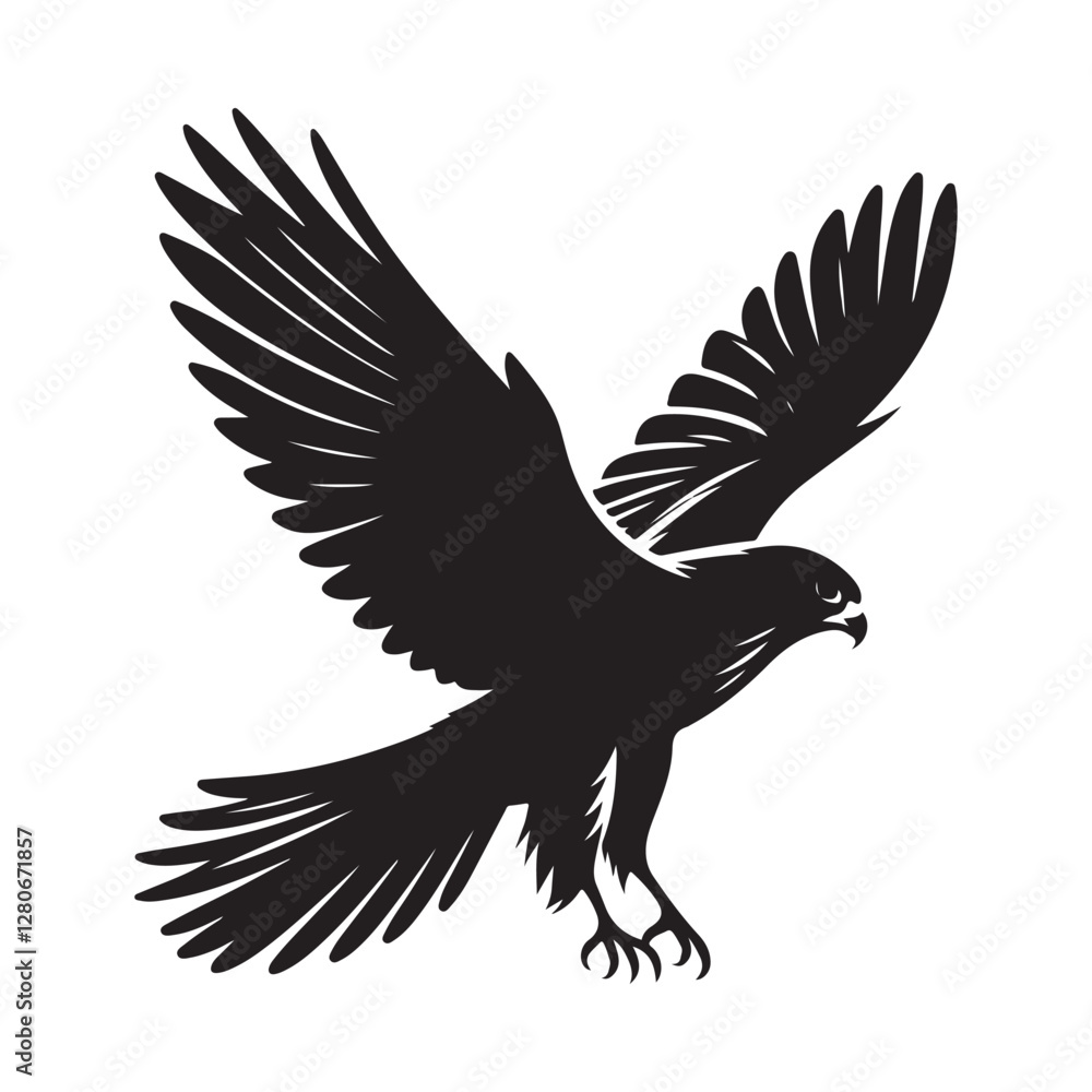 Obraz premium Kestrel bird Silhouette Vector Illustration, Solid White Background.