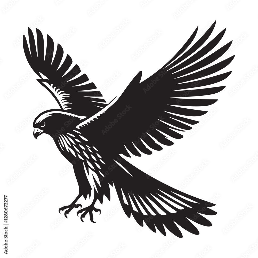 Obraz premium Kestrel bird Silhouette Vector Illustration, Solid White Background.