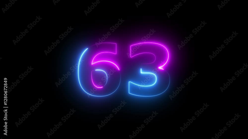 neon Pink and blue color number text animation . pink and blue neon number sixty-three. neon Pink and blue color number text animation . pink and blue neon number sixty-three.